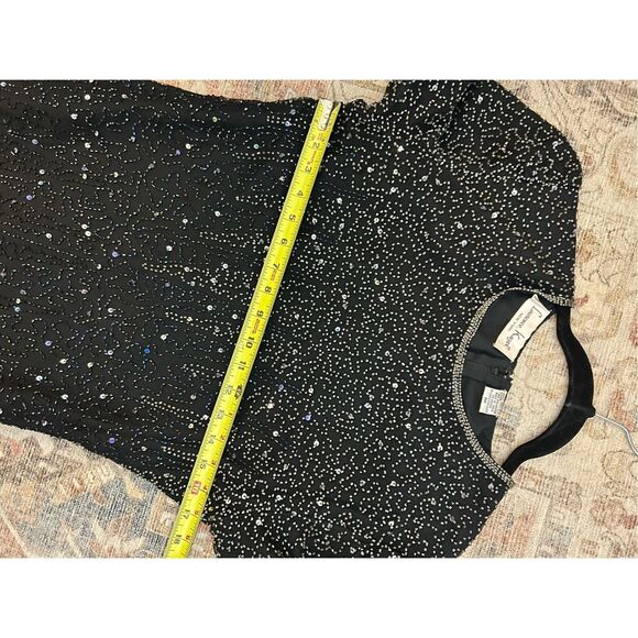 Laurence Kazar Black Sequins Silk Beaded Dress Size Medium Petite - Picture 6 of 12